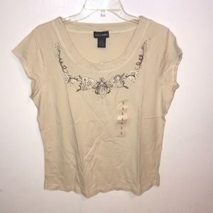 NWT cream beads short sleeve top for women